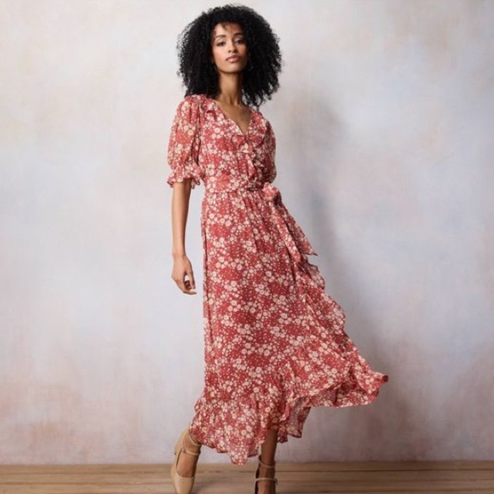 Lauren Conrad Pink Floral Wrap Dress Size S